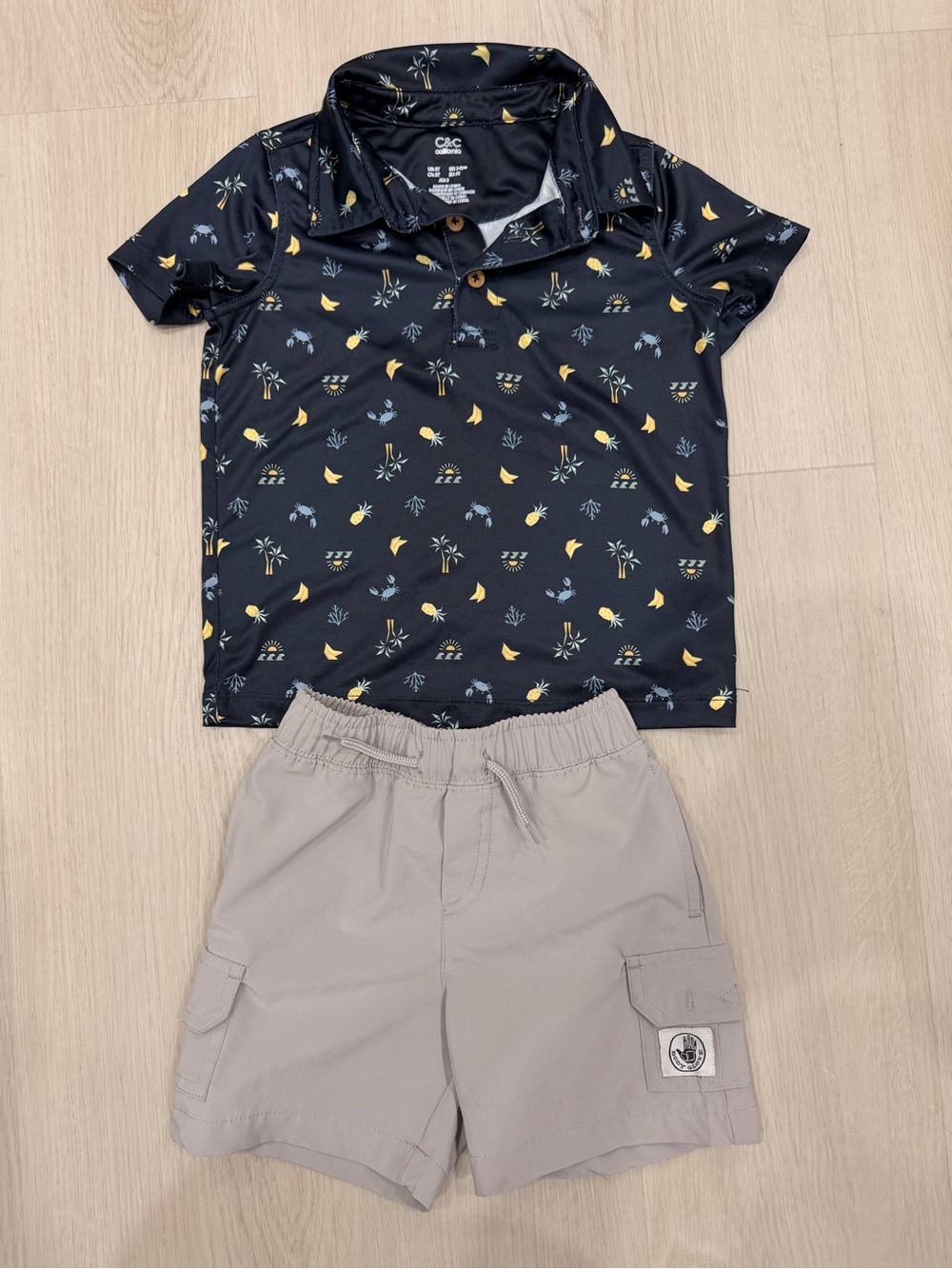 C&C California Black Polo with Yellow & Blue Tropical Motif